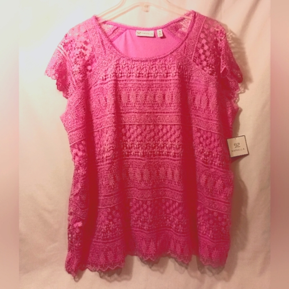 New Pink Rafaella Lace Lacy Blouse Top Shirt